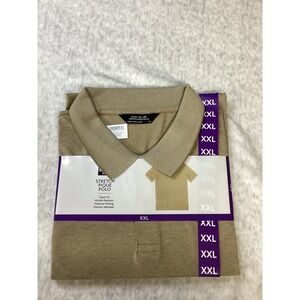 Members Mark Stretch Pique Polo Shirt Mens XXL Tan Khaki Classic Fit